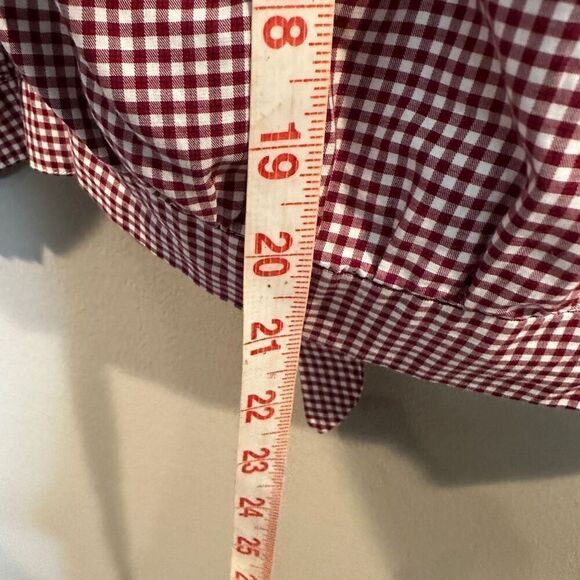 Madewell Maroon and White Checkered Wrap Blouse Large - Picture 6 of 7